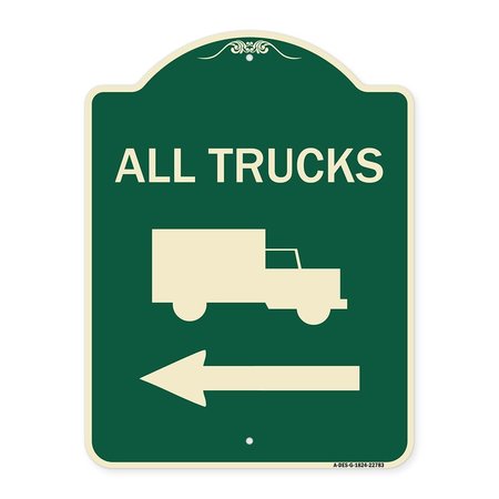 SIGNMISSION Trucks All Trucks W/ Truck & Left Arrow Heavy-Gauge Aluminum Sign, 24" x 18", G-1824-22783 A-DES-G-1824-22783